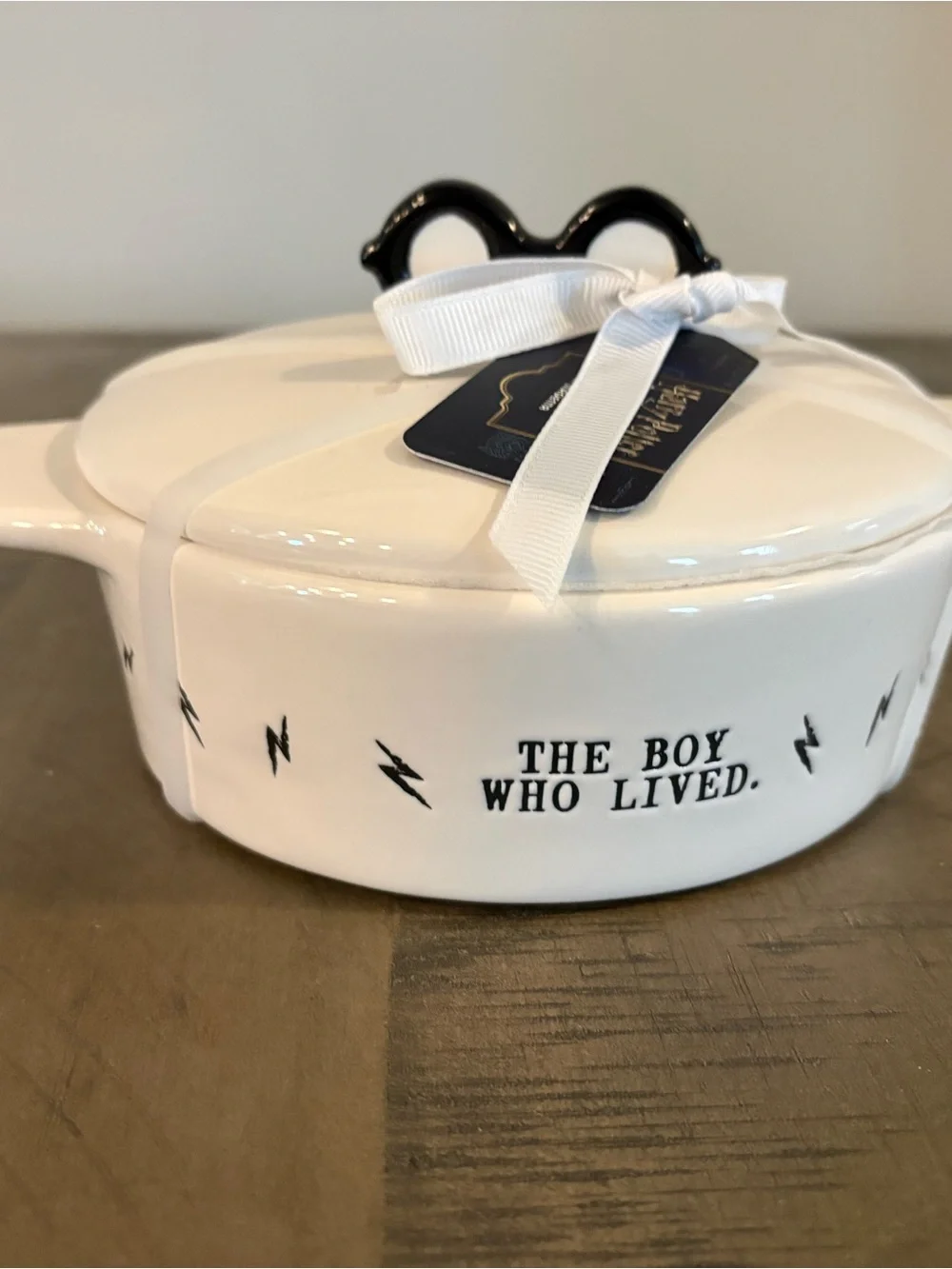 Rae Dunn White Ceramic Covered Dish with Black Accent Handle